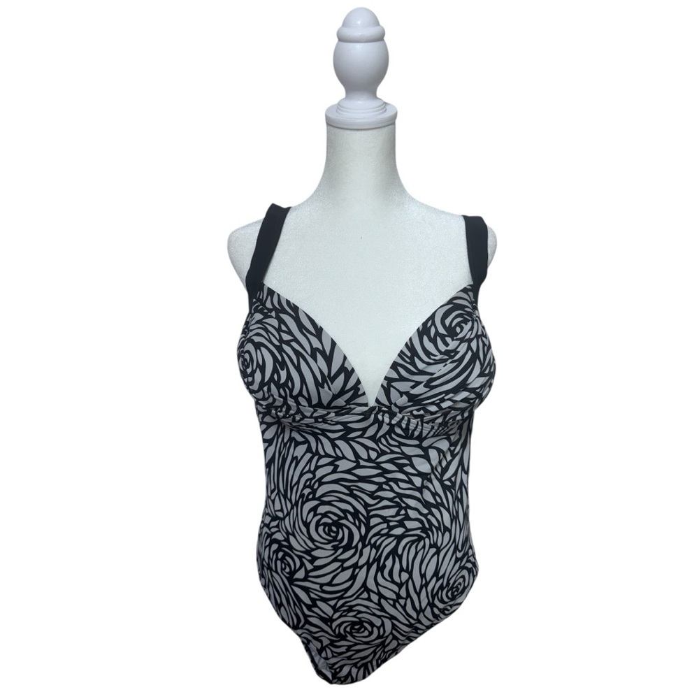 Marks & Spencer Black & Gray Floral Pattern One-Piece Swimsuit